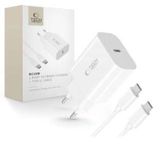 TECH-PROTECT NC20W 1-PORT NETWORK CHARGER PD 20W + TYPE-C CABLE WHITE