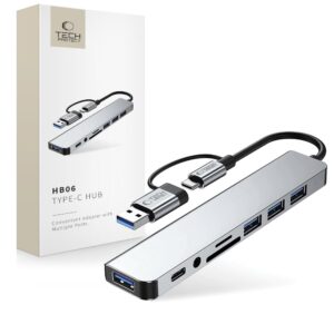 TECH-PROTECT HB06 HUB ADAPTER 8IN1 TYPE-C + USB2.0 + USB3.0 + SD/TF + AV3.5 SPACE GREY