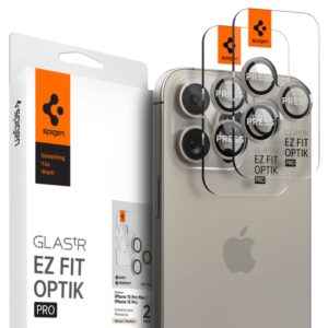 CAMERA COVER SPIGEN OPTIK PRO GLAS.TR ”EZ FIT” CAMERA PROTECTOR 2-PACK IPHONE 14 PRO / MAX / 15 PRO / MAX / 16 PRO / MAX / 17 PRO / MAX NATURAL TITANIUM